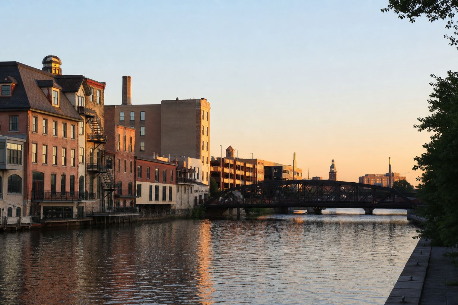Downtown Aurora, Illinois along the Fox River